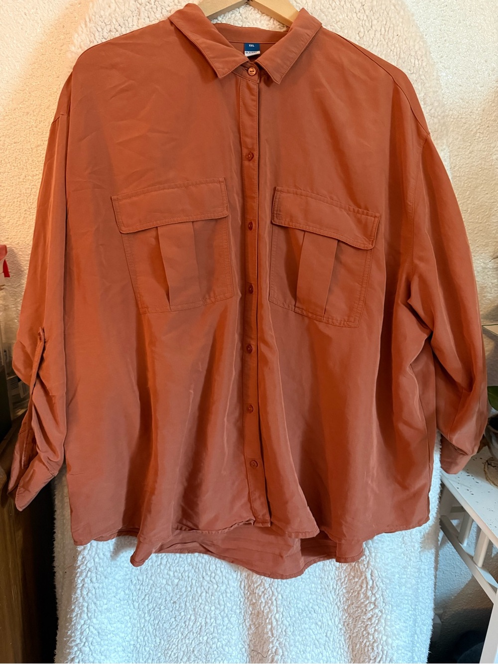 Old Navy Rust-Orange Collared Button-Down 3/4 Sleeve Blouse XXL - Picture 2 of 5